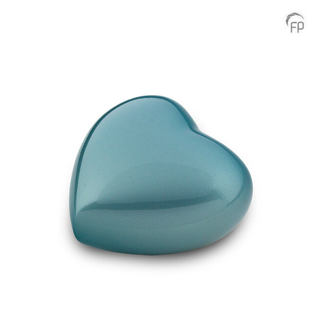 Hartvormige mini urn - Parelmoer blauw