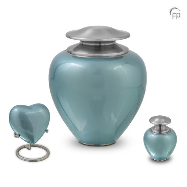 Hartvormige mini urn - Parelmoer blauw