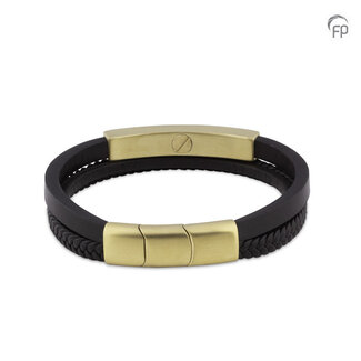 As Armband Leder en RVS - Zwart & Goud - MOL 205