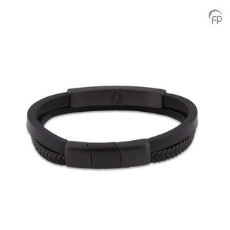 As Armband Leder en RVS - Zwart - MOL 206