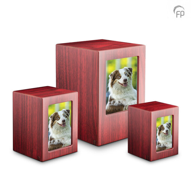 MDF houten Urn met foto - rood - MPG 002 Medium