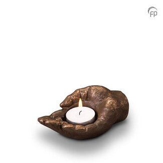 Geert Kunen Keramische urn met waxinelicht brons - liggend handje