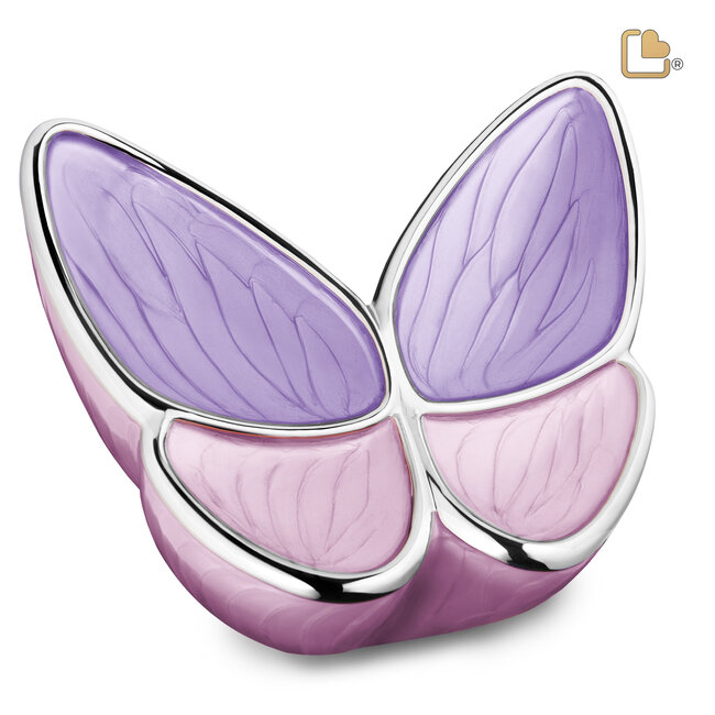 Vlinder messing urn - parel lavendel en zilver