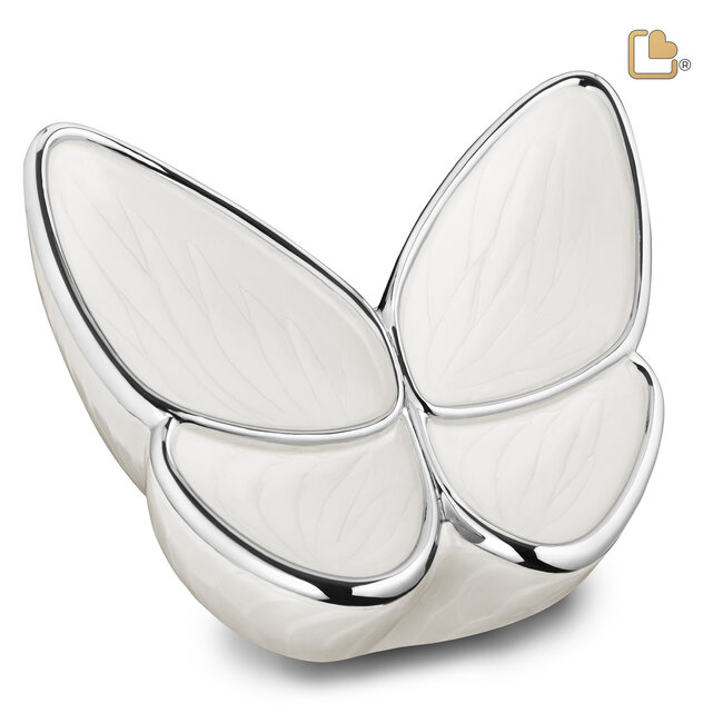 Vlinder messing urn - Parelwit en zilver