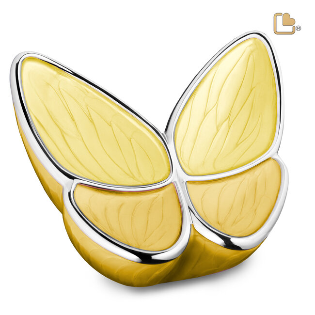 Vlinder messing urn - parelgeel en zilver