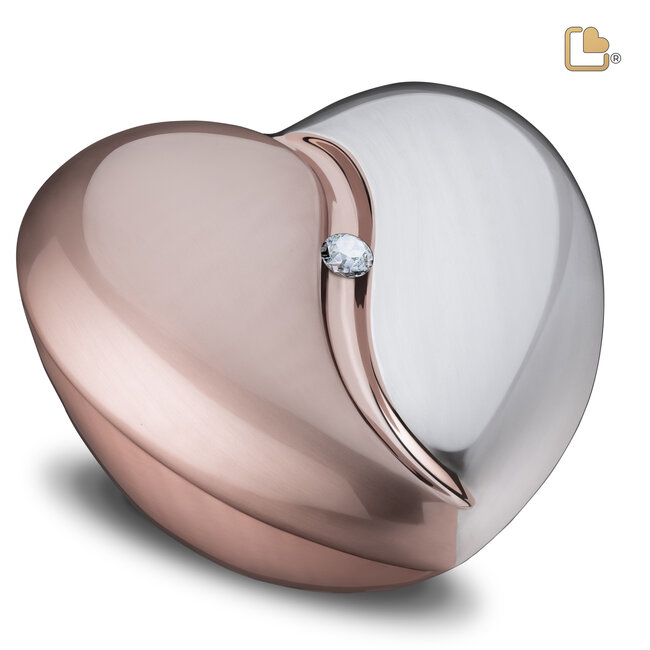 Hartgevoel messing urn - roségoudkleurmet kristal