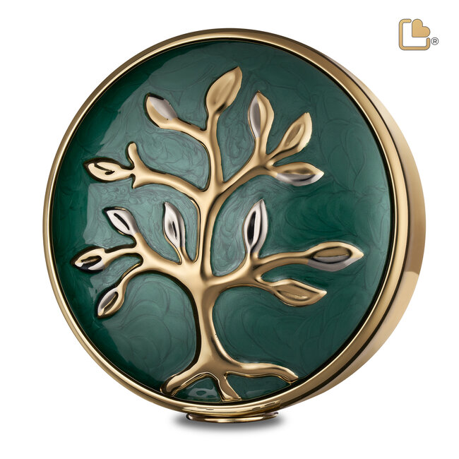 Levensboom messing urn - Parelgroen & goudkleur