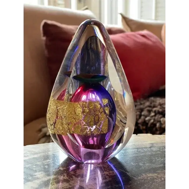 Kristalglazen goudkleurig urn - bladgoud detail