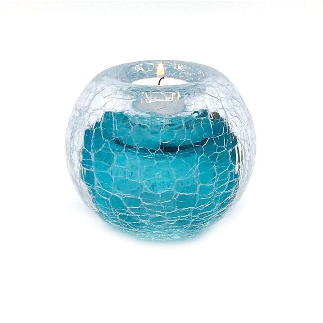 Kristalglazen theelicht krakele - tiffany blue of lila