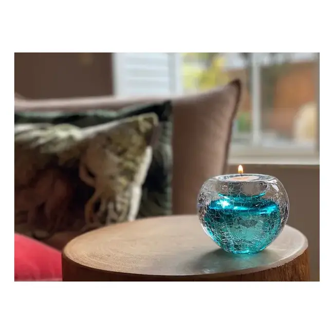 Kristalglazen theelicht krakele - tiffany blue of lila