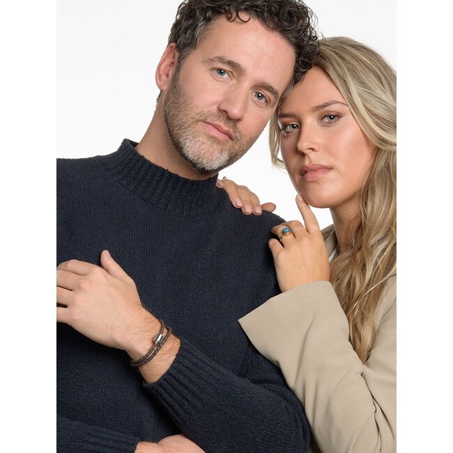 Gevlochten leder herenarmband met edelstaal ashouder - bruin