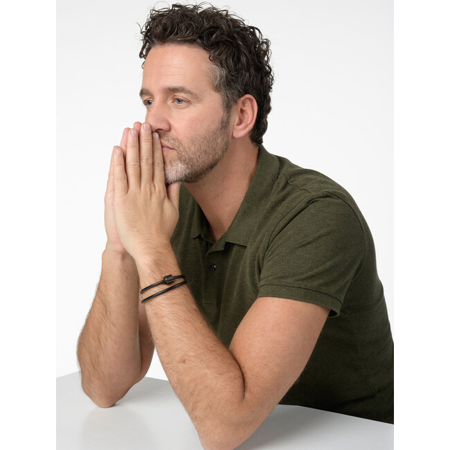 Glad leder herenarmband met edelstaal ashouder - bruin