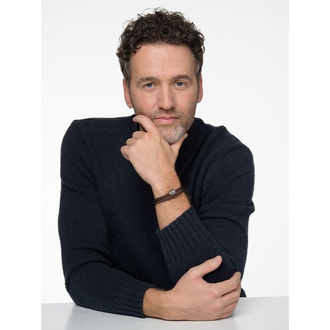 Koort herenarmband met ashouder - bruin & marineblauw