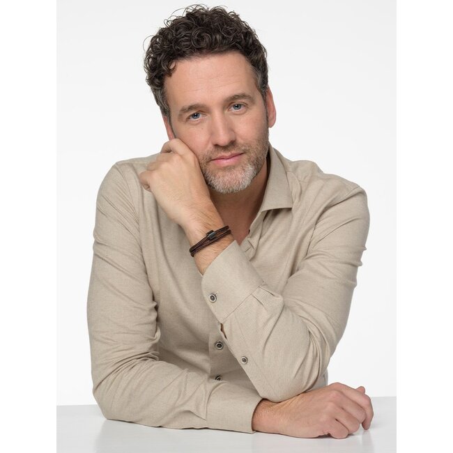 Koord herenarmband met zwarte ashouder - bruin & marineblauw