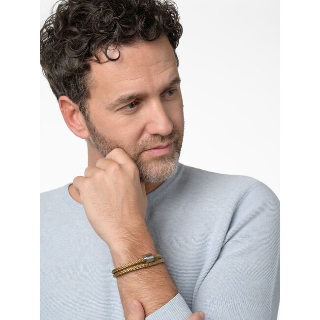 Koord herenarmband goudzand met edelstalen ashouder