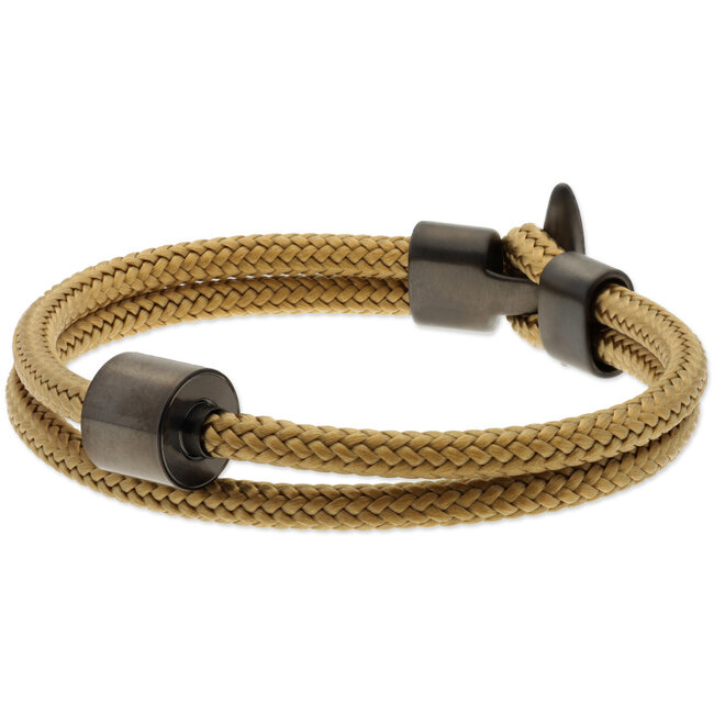 Koord herenarmband goudzand met zwarte ashouder