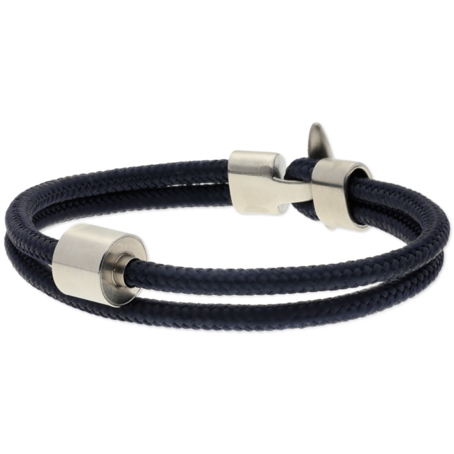 Koordarmband marineblauw met edelstalen ashouder