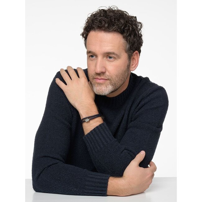 Koordarmband marineblauw met edelstalen ashouder