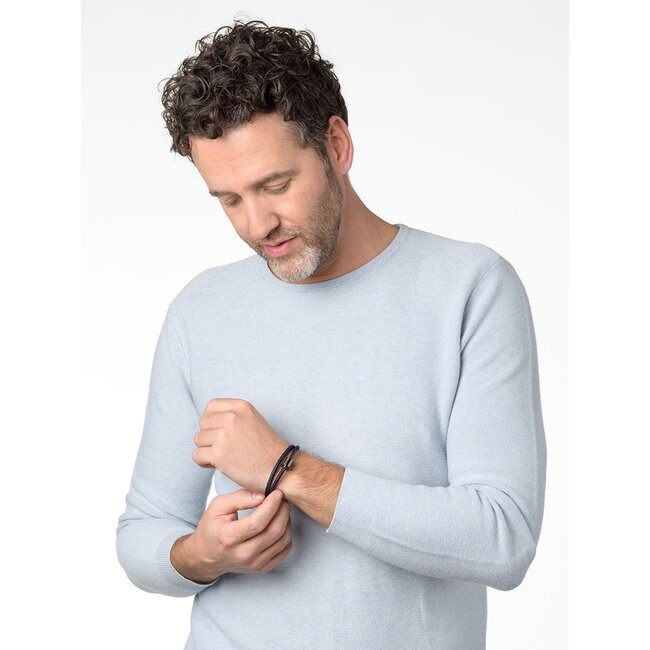 Koord herenarmband marineblauw met zwarte edelstalen ashouder