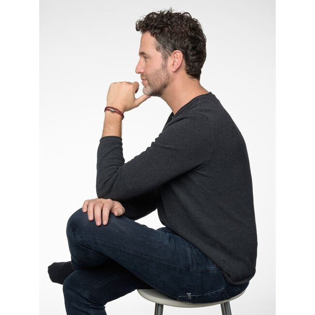 Koord herenarmband rood & zwart met edelstalen ashouder