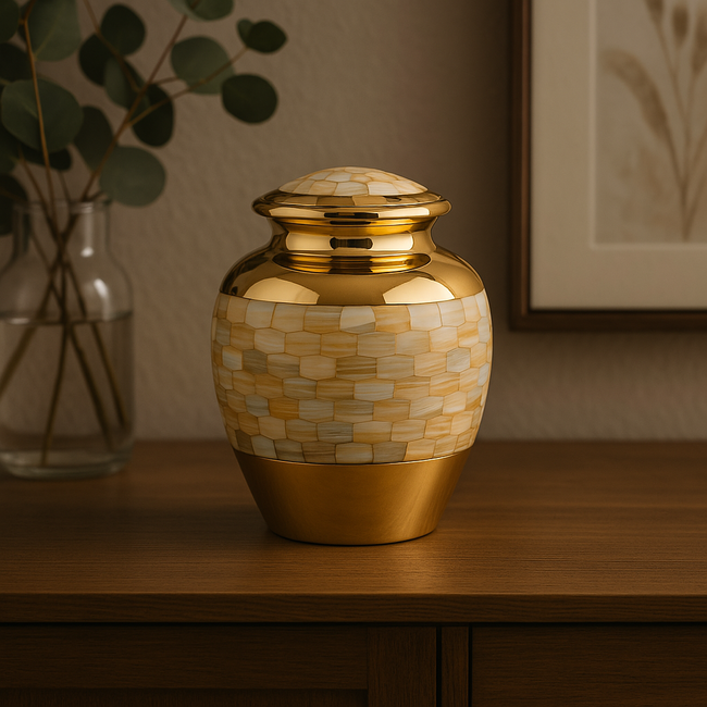 Metaal urn - Goudkleur & parelmoer