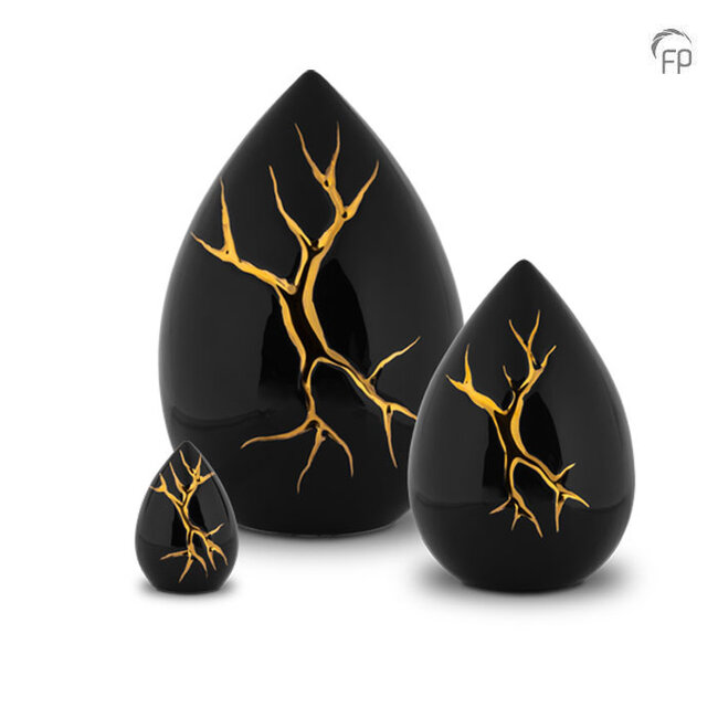 Keramische keepsake Kintsugi mini urn – zwart & goudkleur