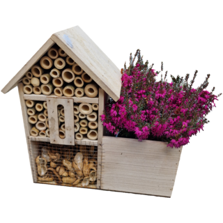 Bienenhotel mit Pflanzgefäß