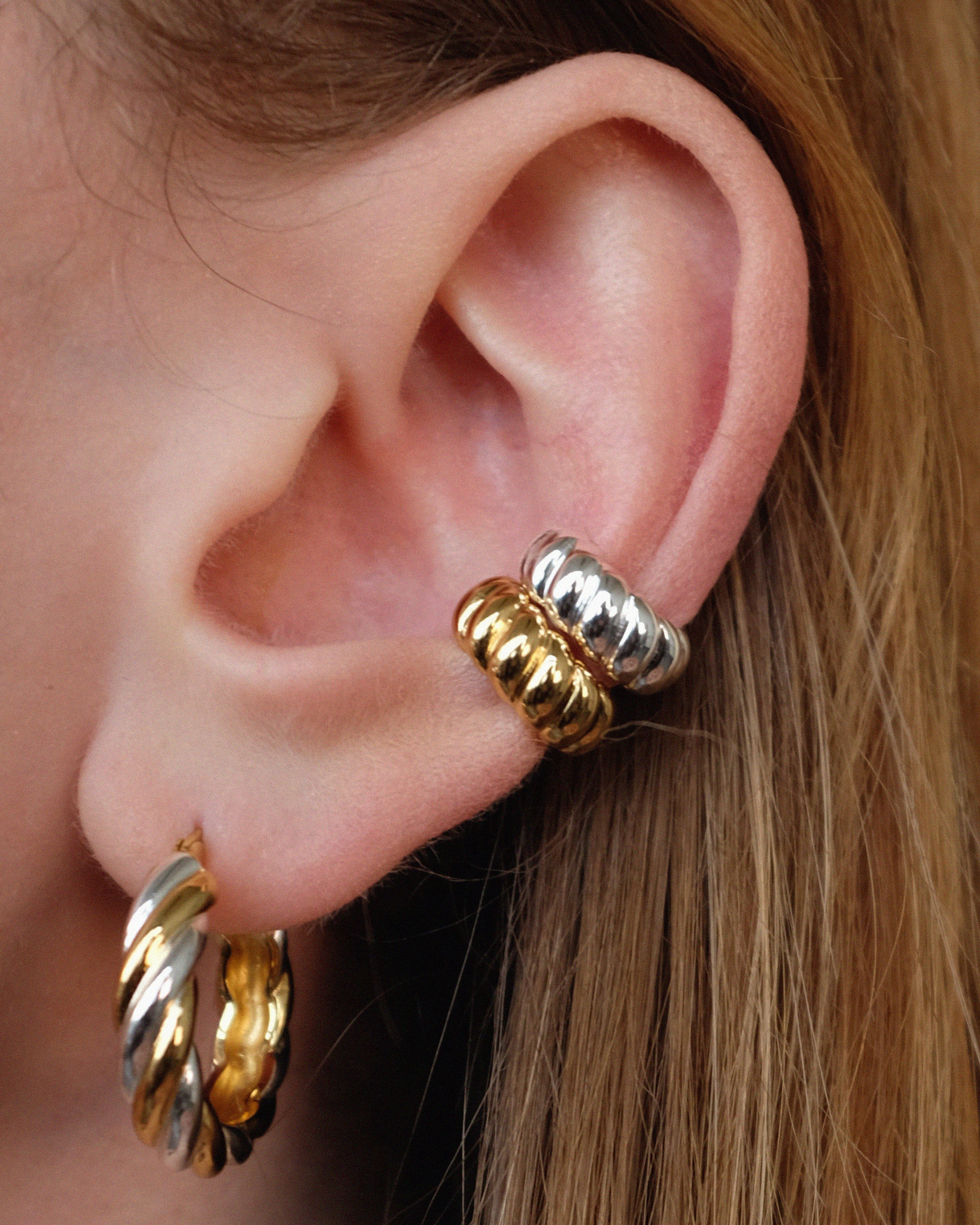 T.I.T.S. GOLD & SILVER TWIST HOOP EARRING