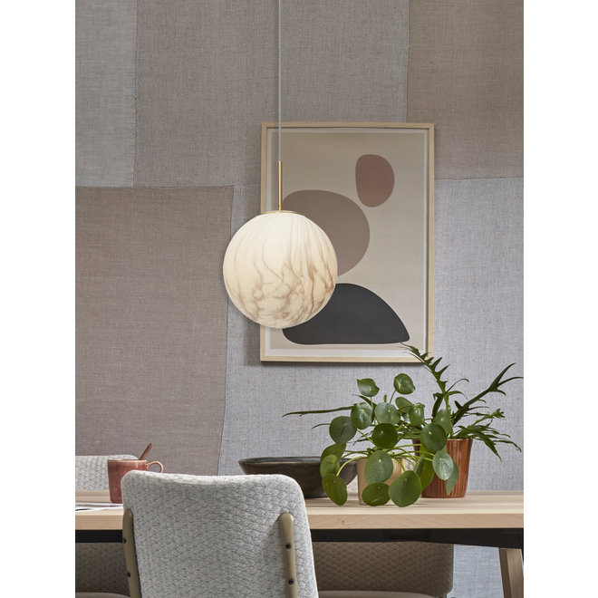 Hanglamp glas/ijzer Carrara bol dia. 28x42cm wit marmerprint/goud, L