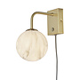 Wandlamp glas/ijzer Carrara bol 12x18xh.21cm wit marmerprint/goud