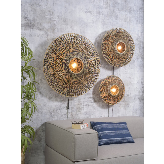 Wandlamp Bali bamboe dia.60x15cm zwart/naturel, M