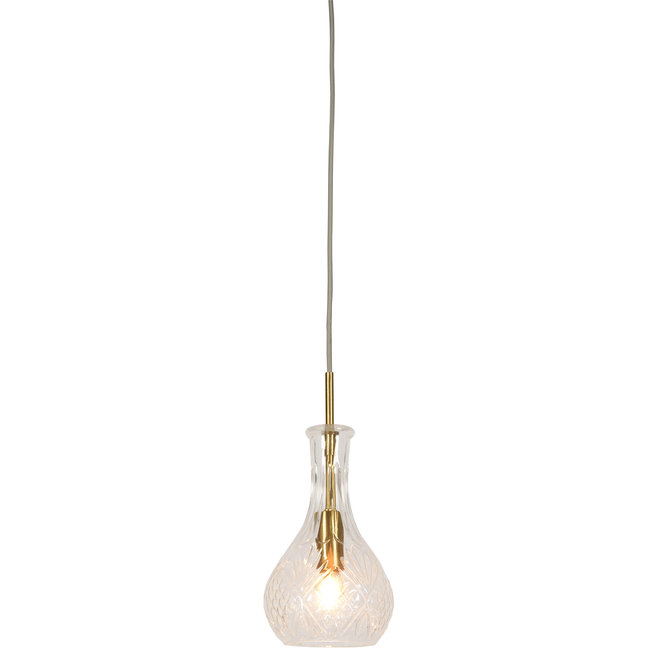 Hanglamp glas Brussels dia.14xh.30cm transparant/goud, druppel