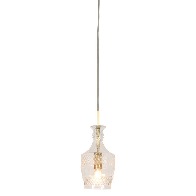 Hanglamp glas Brussels dia.13xh.30cm transparant/goud, rechthvormig