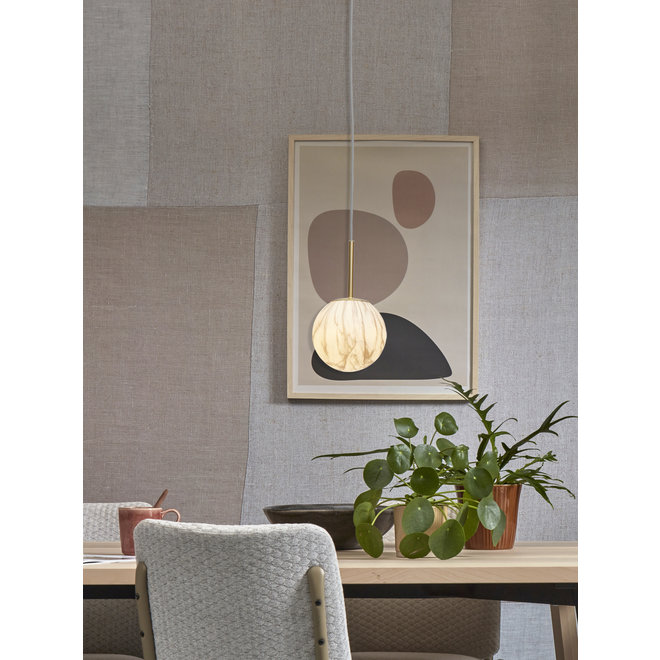 Hanglamp glas/ijzer Carrara bol dia.16x28cm wit marmerprint/goud,  S