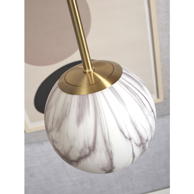 Hanglamp glas/ijzer Carrara bol dia.16x28cm wit marmerprint/goud,  S