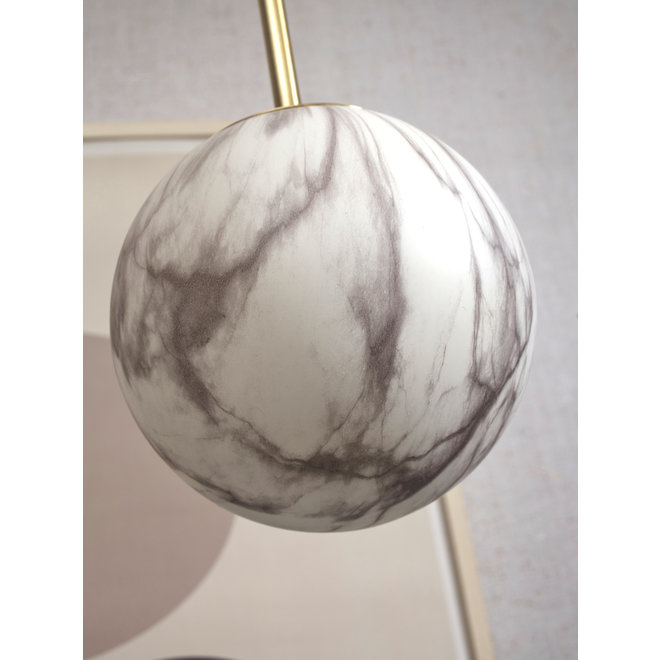 Hanglamp glas/ijzer Carrara bol dia. 22x35cm wit marmerprint/goud, M