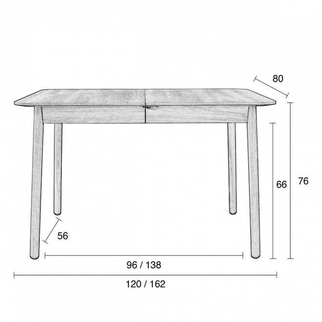 Eettafel Glimps 120/162X80 - Walnut