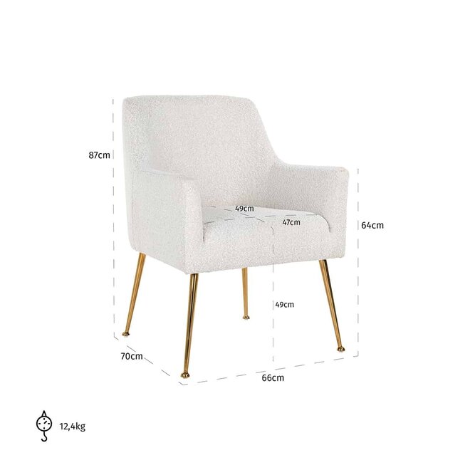 Stoel Harper white bouclé / brushed gold (Copenhagen 900 Bouclé White)