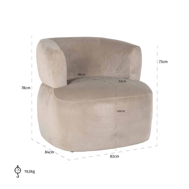 Fauteuil Donna khaki velvet (Quartz Khaki 903)