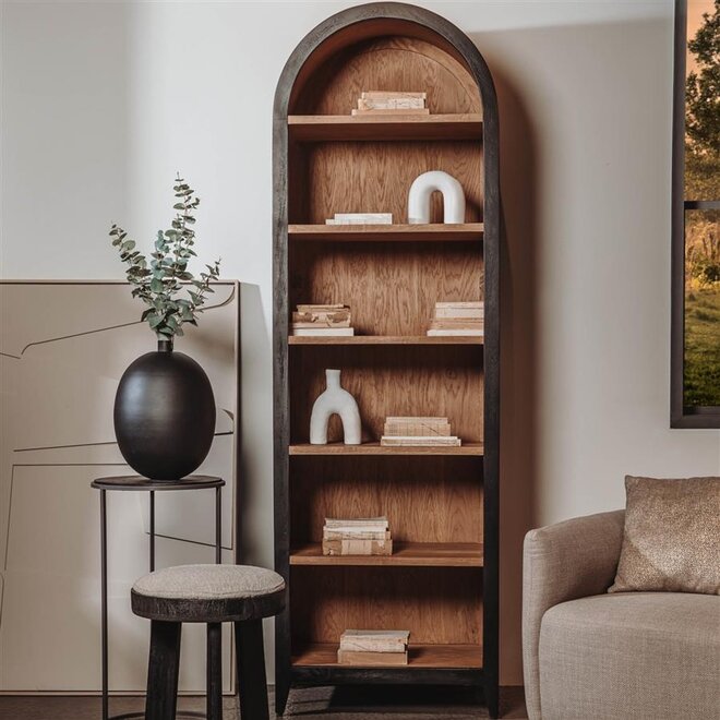 Rotondi Single boekenkast - 70x45x220<br />
Mango wired black - oak veneer natural