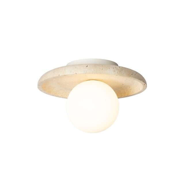 It's about RoMi Plafondlamp Tivoli schijf Ø25 cm travertijn/glas wit