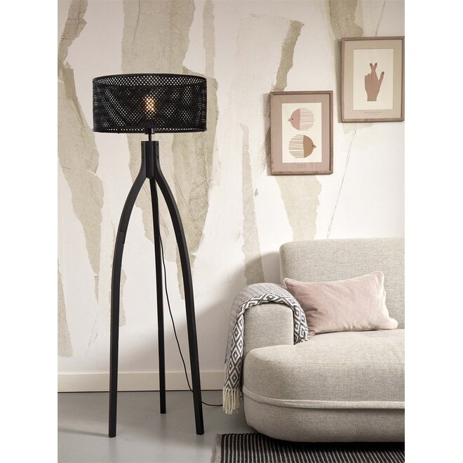 Good&Mojo Vloerlamp Java 3-poot bamboe frame zwart