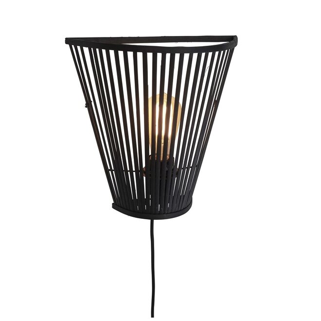 Wandlamp Merapi taps bamboe zwart