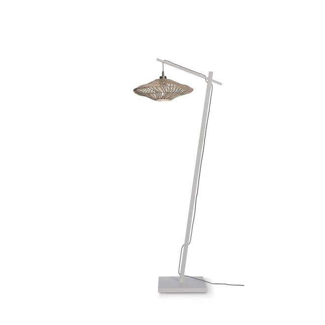 Vloerlamp Zanzibar rotan wit frame wit