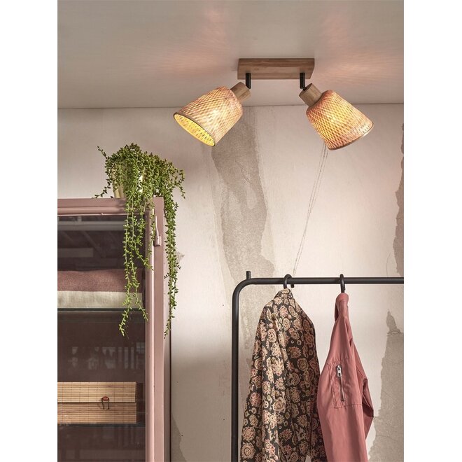 Good&Mojo Plafondlamp Java 2 kappen bamboe frame naturel