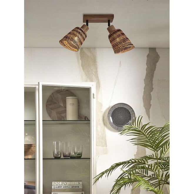 Good&Mojo Plafondlamp Java 2 kappen bamboe frame naturel