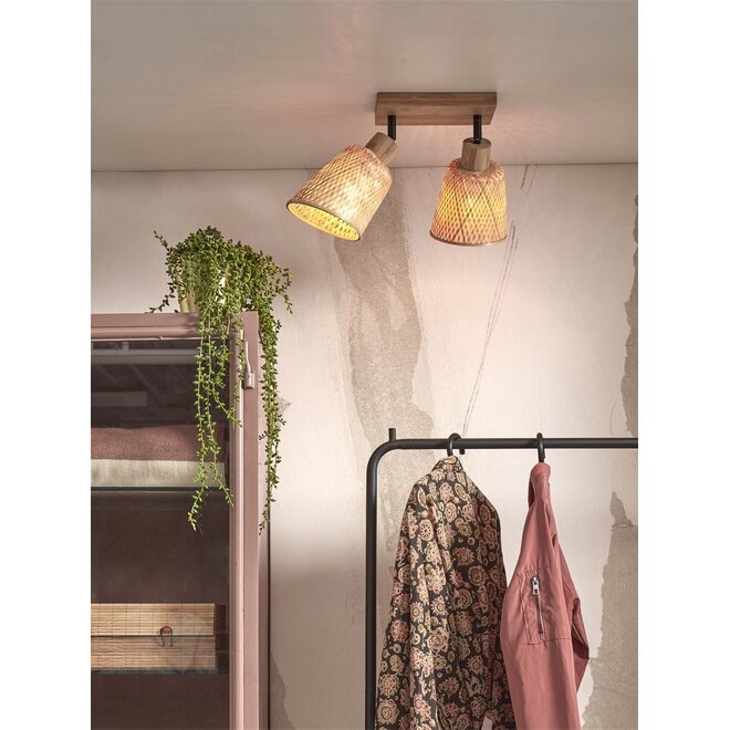 Good&Mojo Plafondlamp Java 2 kappen bamboe frame naturel