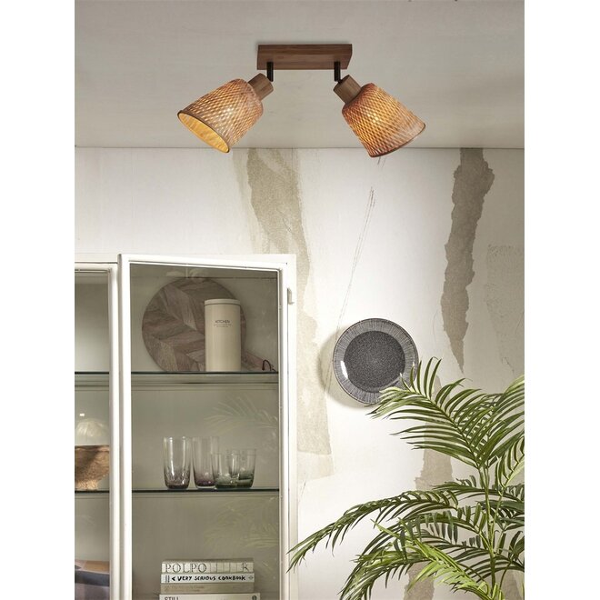 Good&Mojo Plafondlamp Java 2 kappen bamboe frame naturel