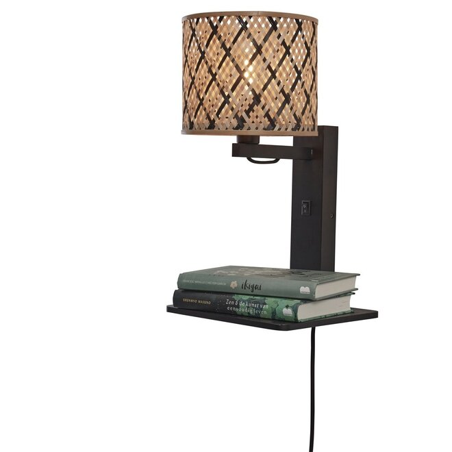 Good&Mojo Wandlamp Java met plank bamboe frame zwart