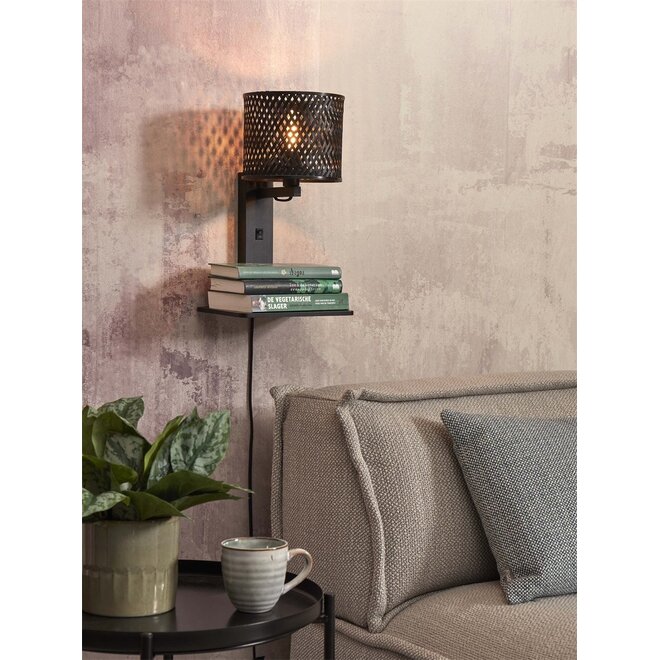 Good&Mojo Wandlamp Java met plank bamboe frame zwart